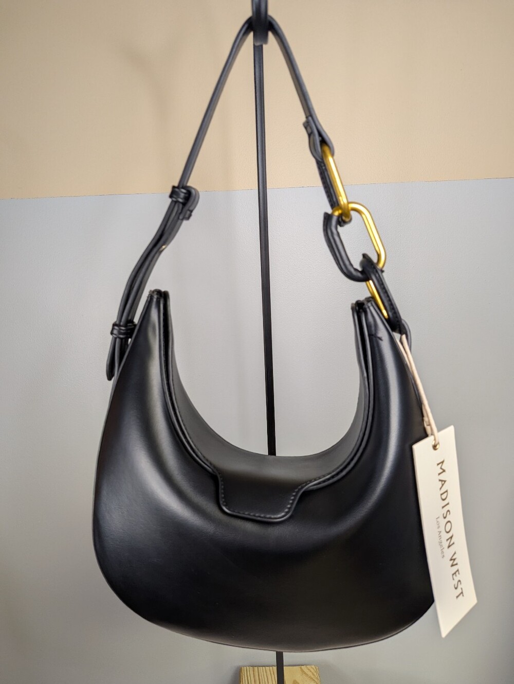 Madison West Black Crescent Hobo Bag